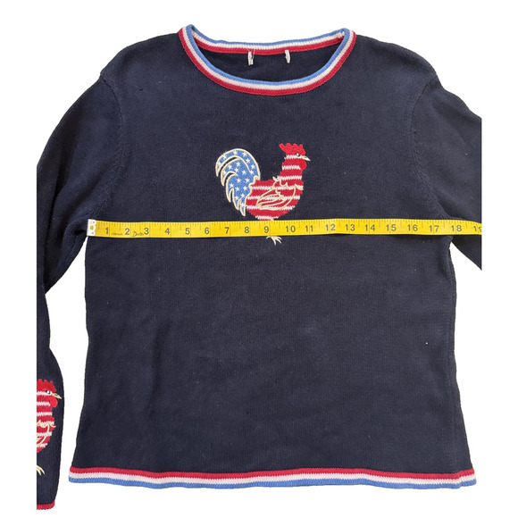 Vintage Rooster Sweater Women MED Navy Blue Red White Patriotic USA Flag Knit - Picture 5 of 7